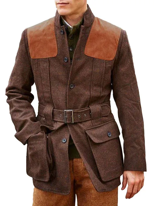 【24-hour shipping】Suede Wool Patchwork Double Pocket Lace-Up Casual Jacket