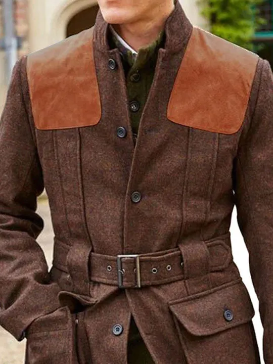 【24-hour shipping】Suede Wool Patchwork Double Pocket Lace-Up Casual Jacket