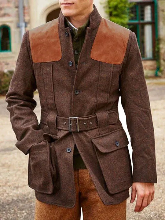 【24-hour shipping】Suede Wool Patchwork Double Pocket Lace-Up Casual Jacket