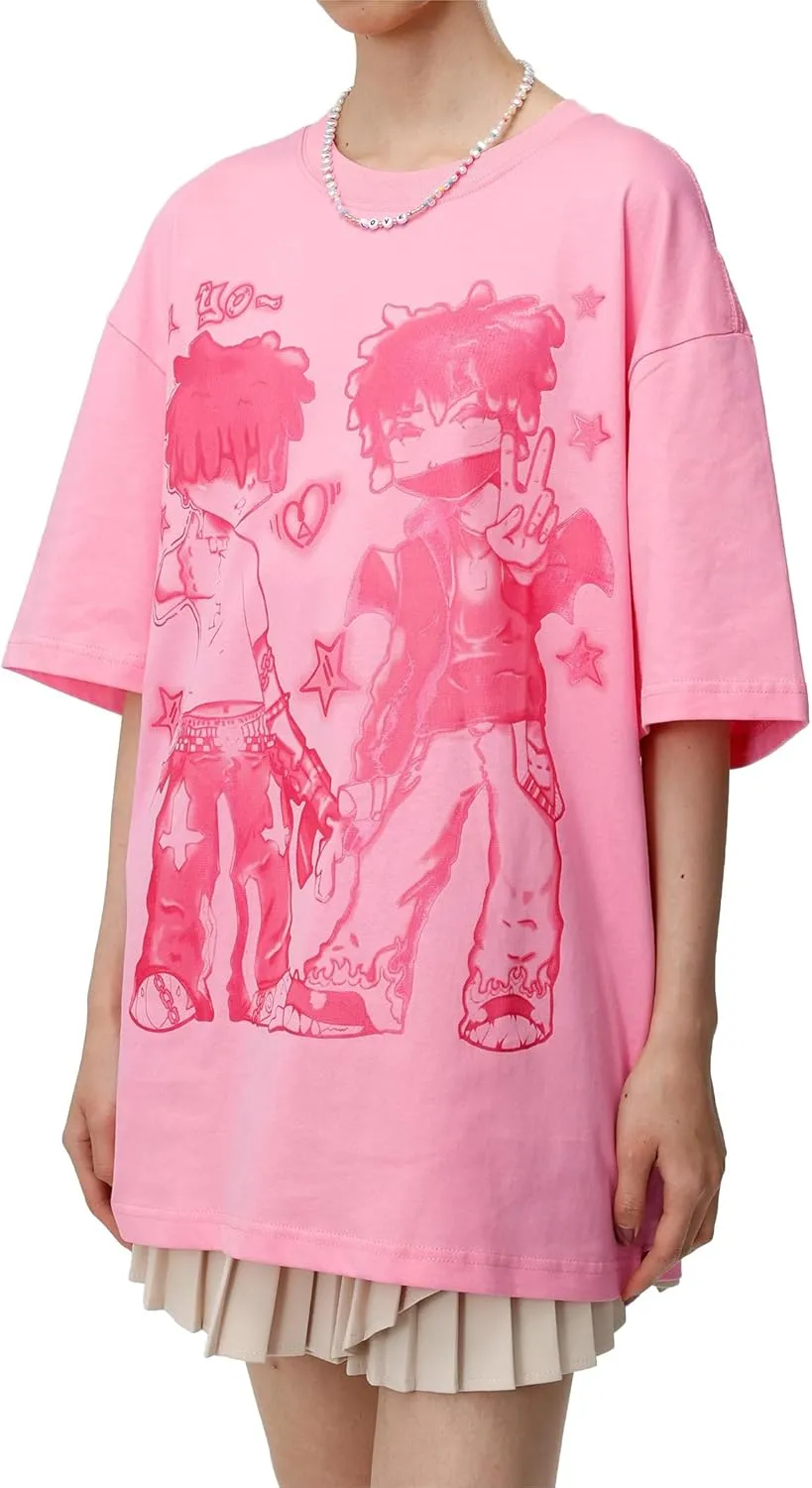 Aelfric Eden Women's Graphic Tees Oversized Tshirts Unisex Vintage Cartoon Print Streetwear Summer Tops Casual