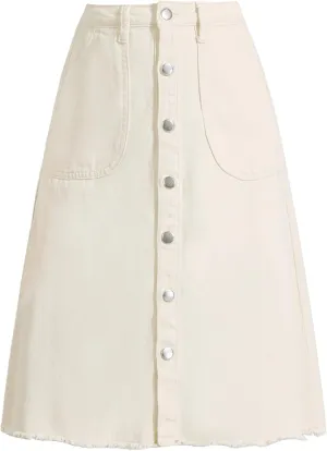 Allegra K Women's Denim Skirts Raw Hem Button Down Midi Jeans Skirt