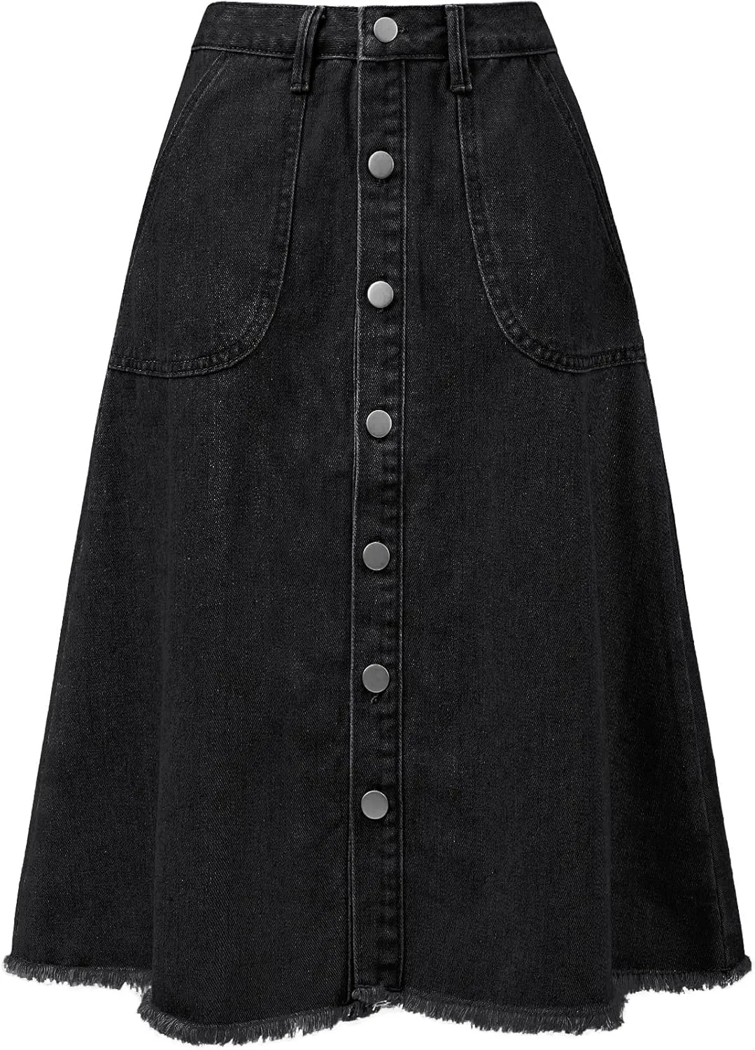 Allegra K Women's Denim Skirts Raw Hem Button Down Midi Jeans Skirt