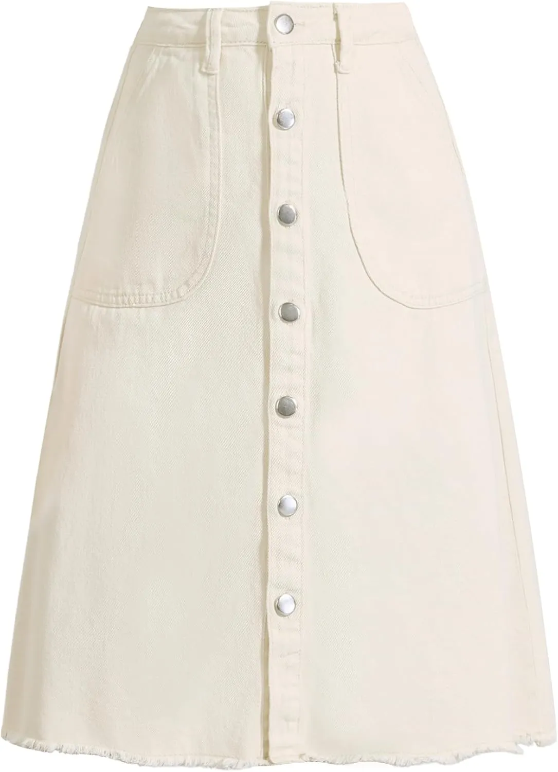 Allegra K Women's Denim Skirts Raw Hem Button Down Midi Jeans Skirt