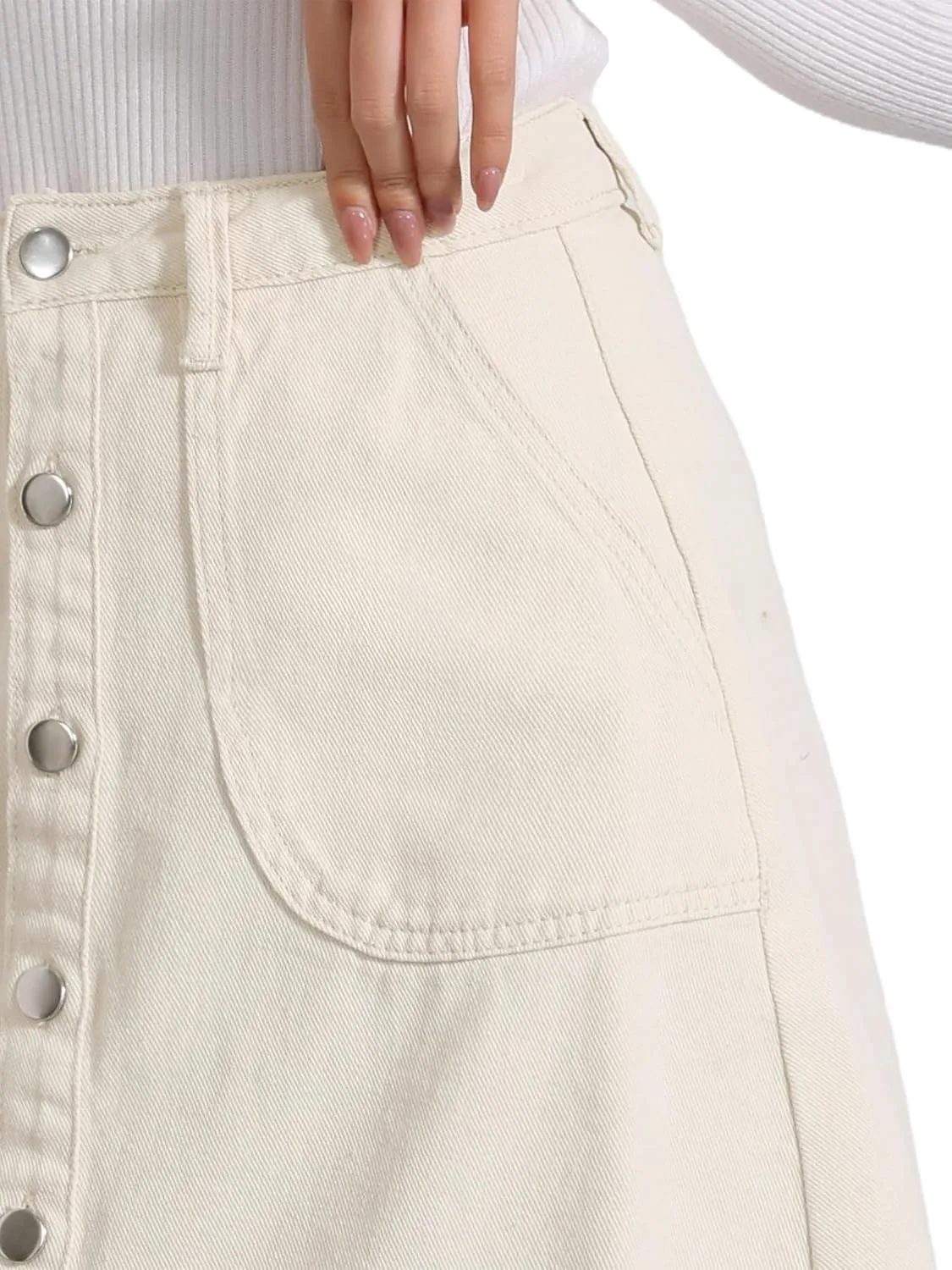 Allegra K Women's Denim Skirts Raw Hem Button Down Midi Jeans Skirt