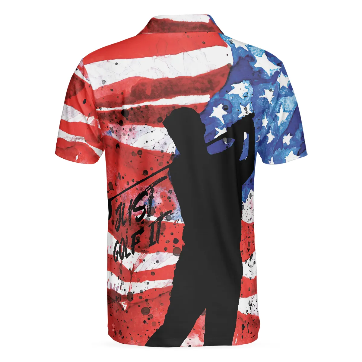 American Golfer Just Golf It Short Sleeve Golf Polo Shirt, Wet Paint American Flag Polo Shirt, Patriotic Golf Shirt For Men