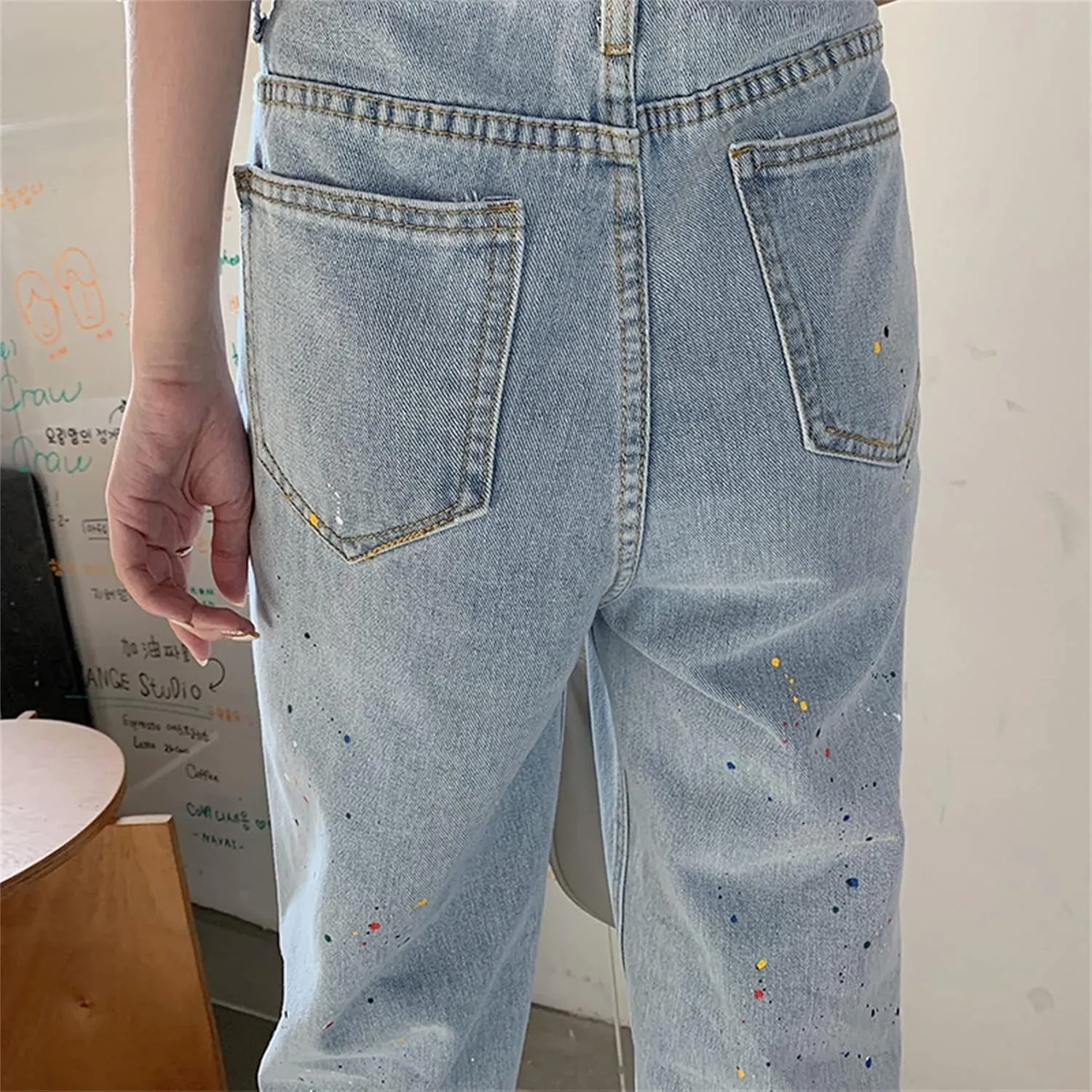 Andongnywell Women High Waisted Wide Straight Leg Baggy Streetwear Boyfriend Jeans for Ladies Trousers