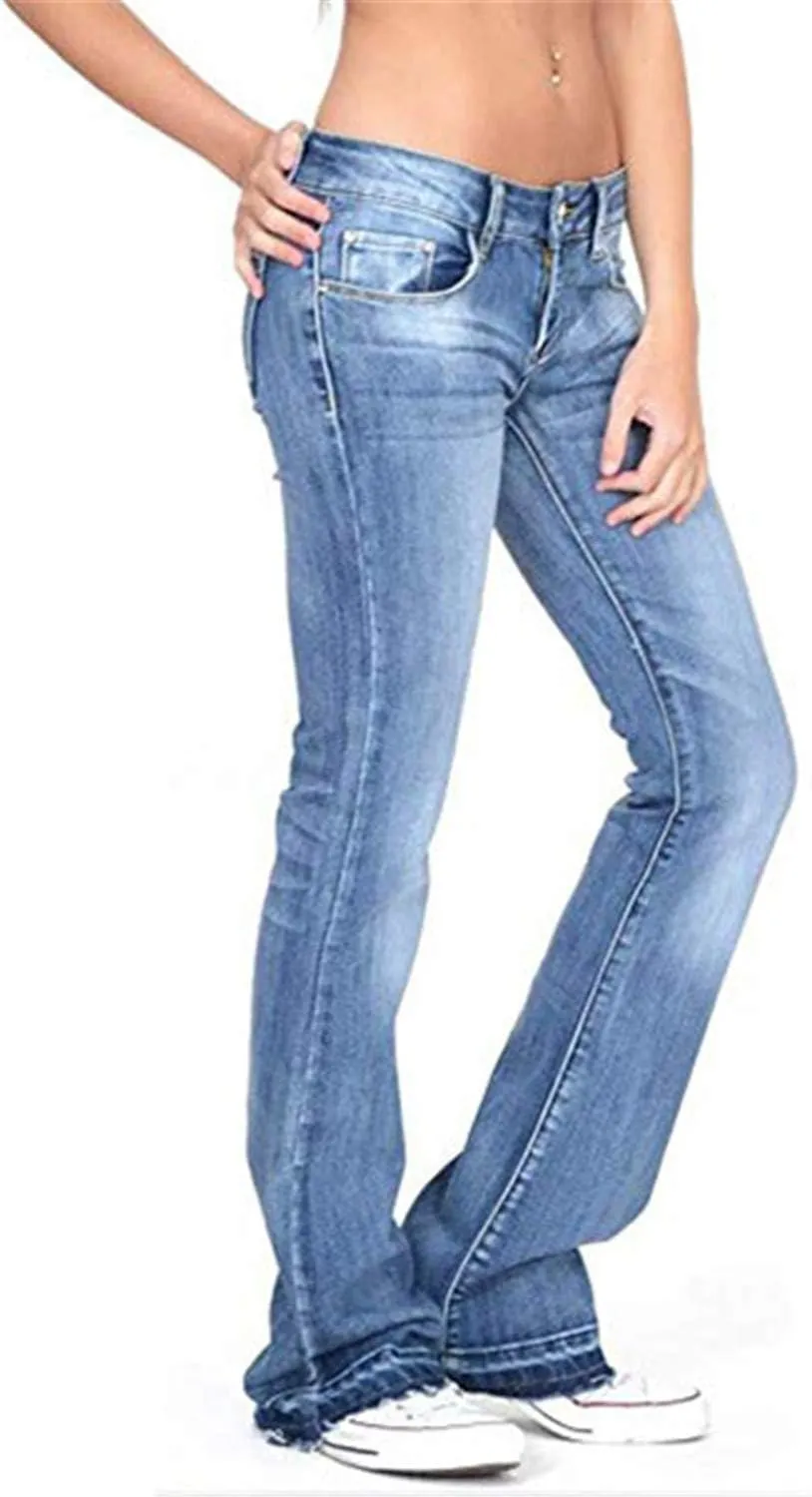 Andongnywell Women's Classic Flare Jeans,High Waist Bootcut Flared Jeans Bell Bottom Raw Hem Denim Pants