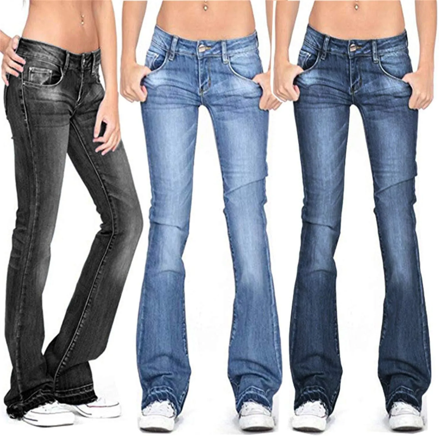 Andongnywell Women's Classic Flare Jeans,High Waist Bootcut Flared Jeans Bell Bottom Raw Hem Denim Pants