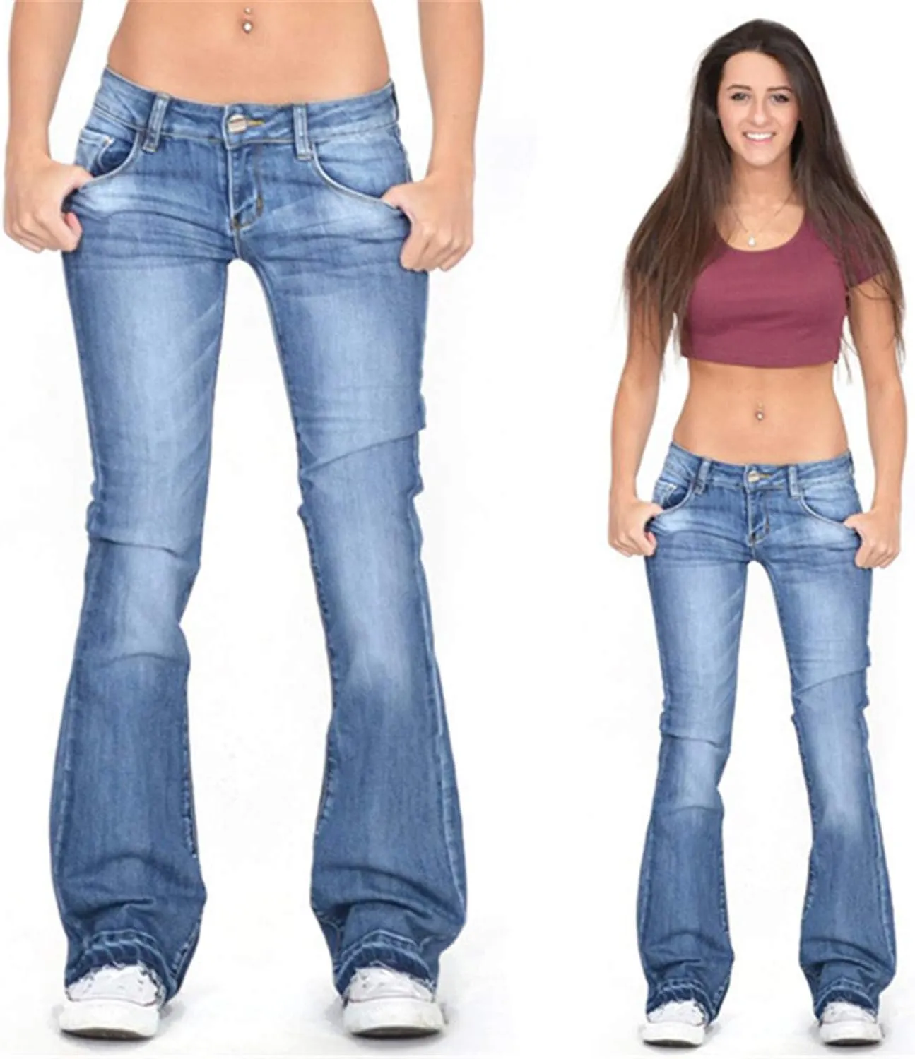 Andongnywell Women's Classic Flare Jeans,High Waist Bootcut Flared Jeans Bell Bottom Raw Hem Denim Pants