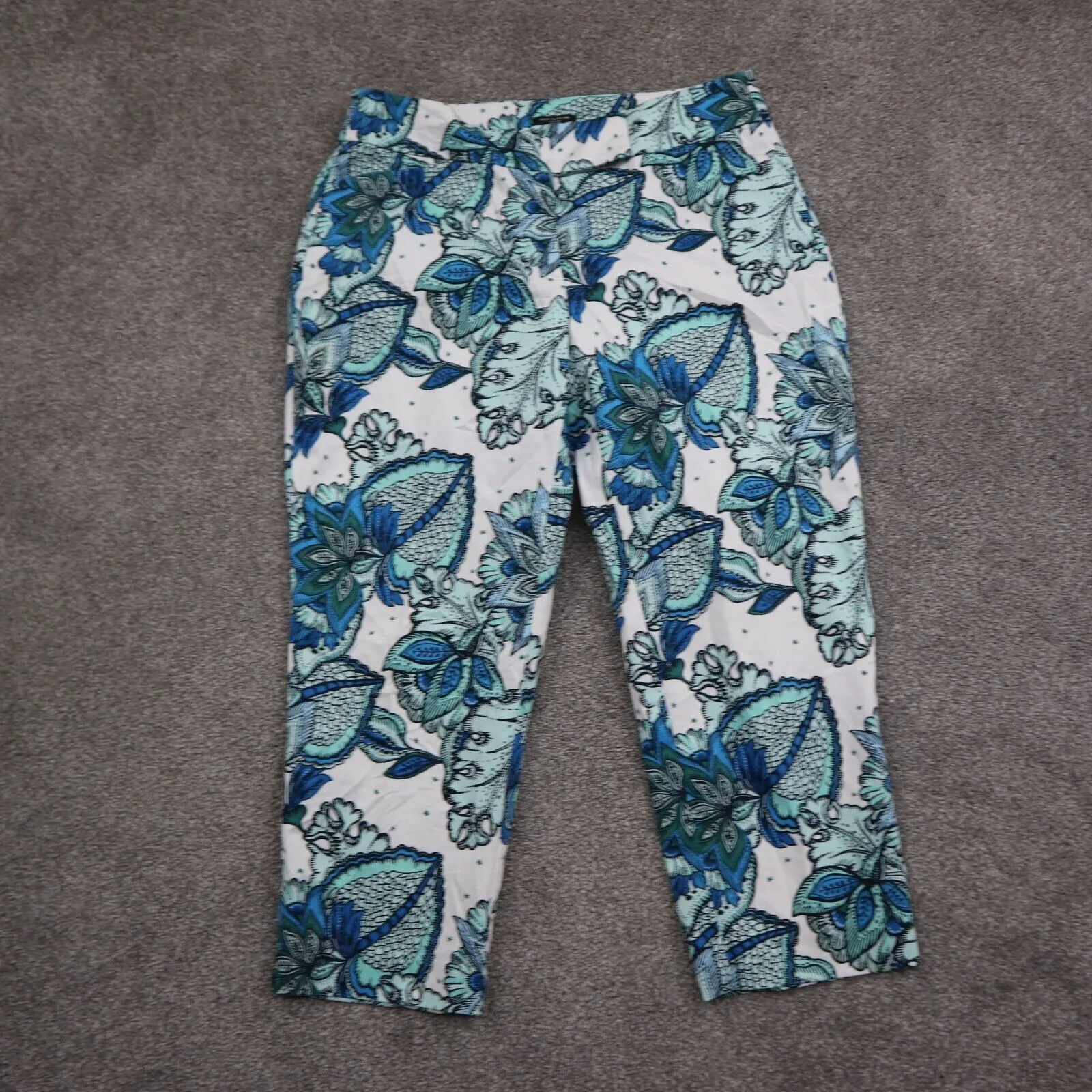 Ann Taylor Womens Cropped Pants Leaf Print Stretch Waist Mid Rise White CURVY 2P
