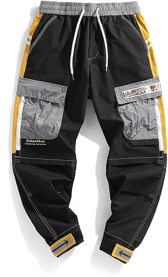 Astellarie Mens Streetwear Hip Hop Punk Loose Fit Elastic Waist Cargo Jogger Pants with Multi Pockets