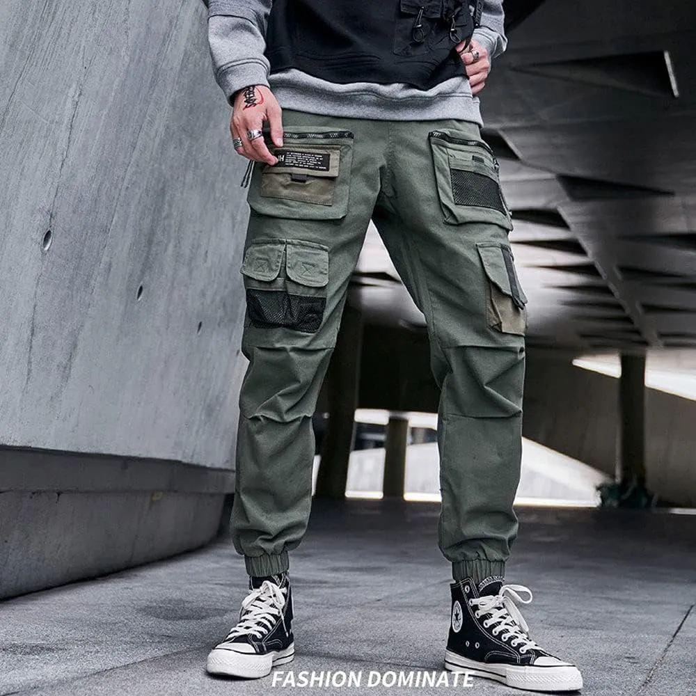 Astellarie Mens Streetwear Hip Hop Punk Loose Fit Elastic Waist Cargo Jogger Pants with Multi Pockets