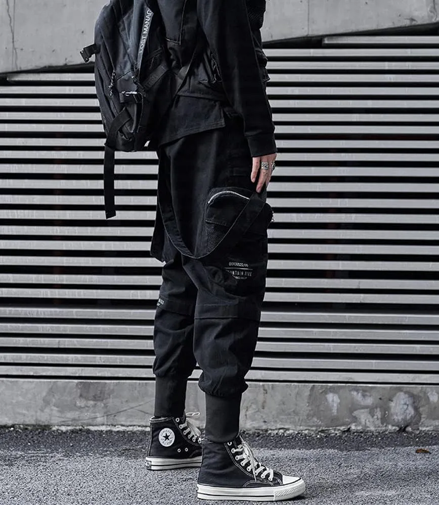 Astellarie Mens Streetwear Hip Hop Punk Loose Fit Elastic Waist Cargo Jogger Pants with Multi Pockets