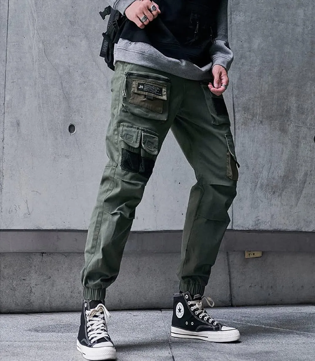 Astellarie Mens Streetwear Hip Hop Punk Loose Fit Elastic Waist Cargo Jogger Pants with Multi Pockets