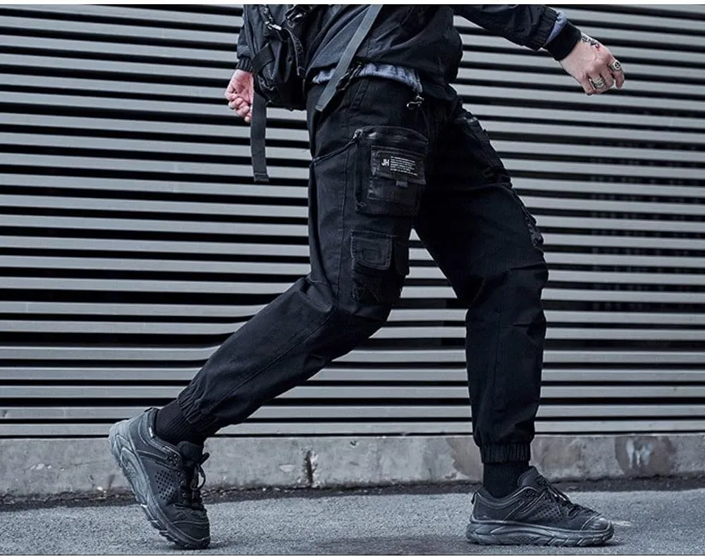 Astellarie Mens Streetwear Hip Hop Punk Loose Fit Elastic Waist Cargo Jogger Pants with Multi Pockets