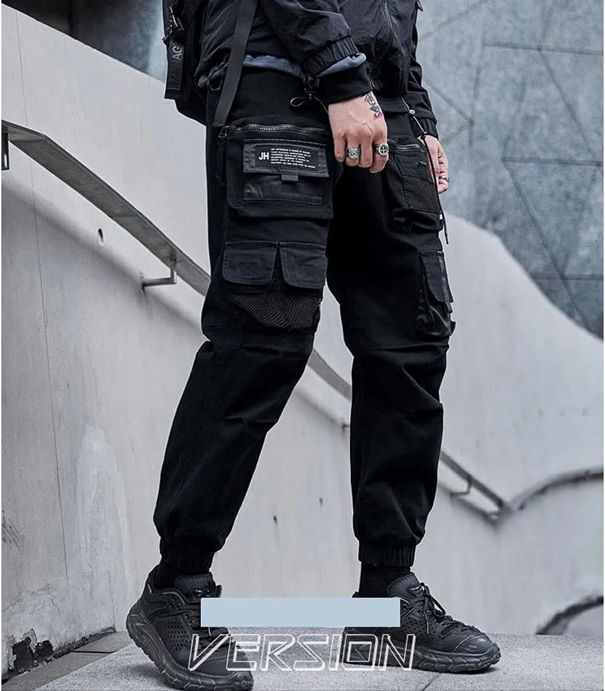 Astellarie Mens Streetwear Hip Hop Punk Loose Fit Elastic Waist Cargo Jogger Pants with Multi Pockets
