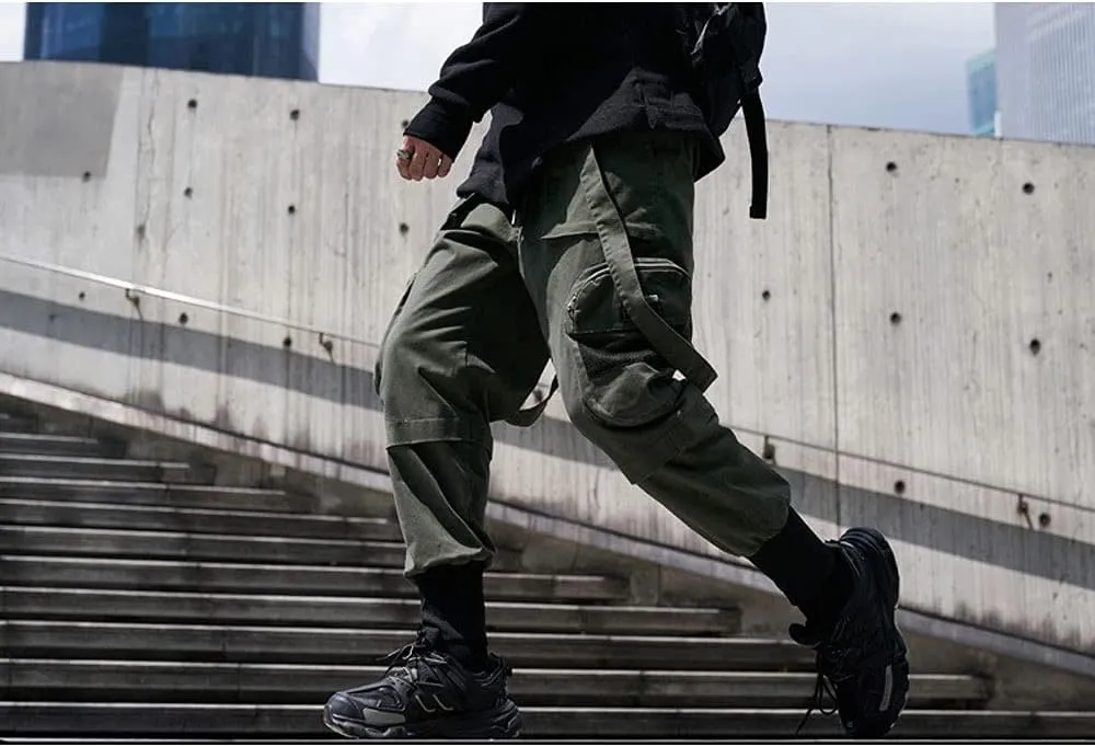 Astellarie Mens Streetwear Hip Hop Punk Loose Fit Elastic Waist Cargo Jogger Pants with Multi Pockets