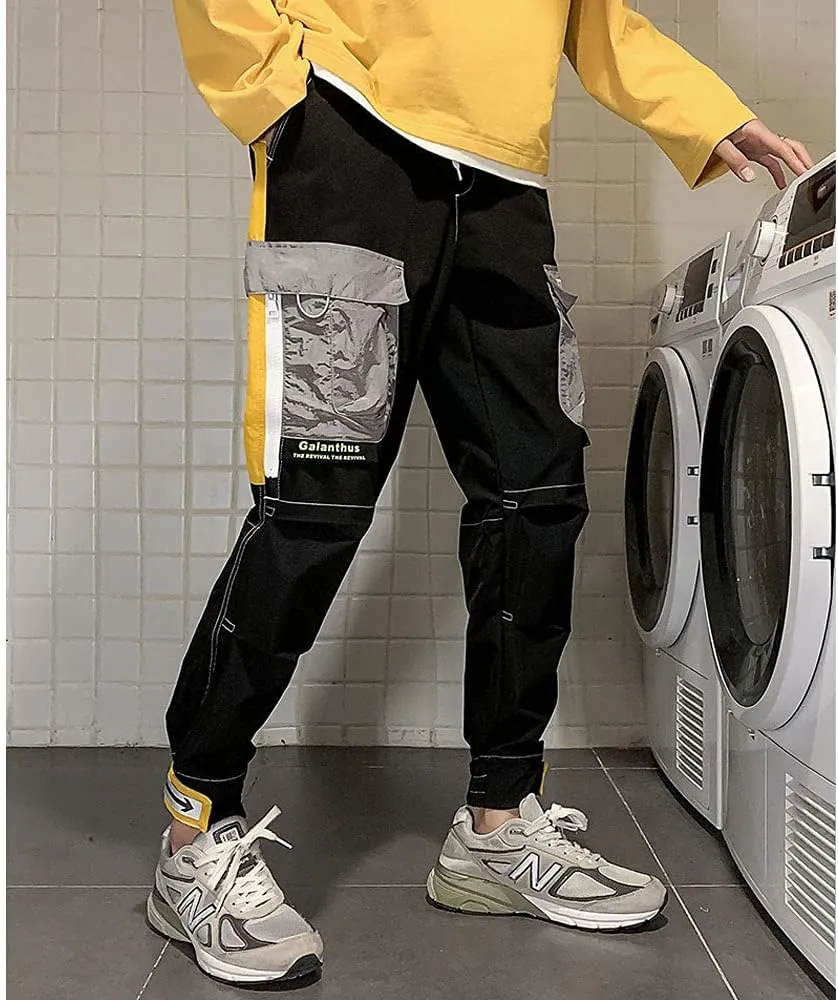 Astellarie Mens Streetwear Hip Hop Punk Loose Fit Elastic Waist Cargo Jogger Pants with Multi Pockets