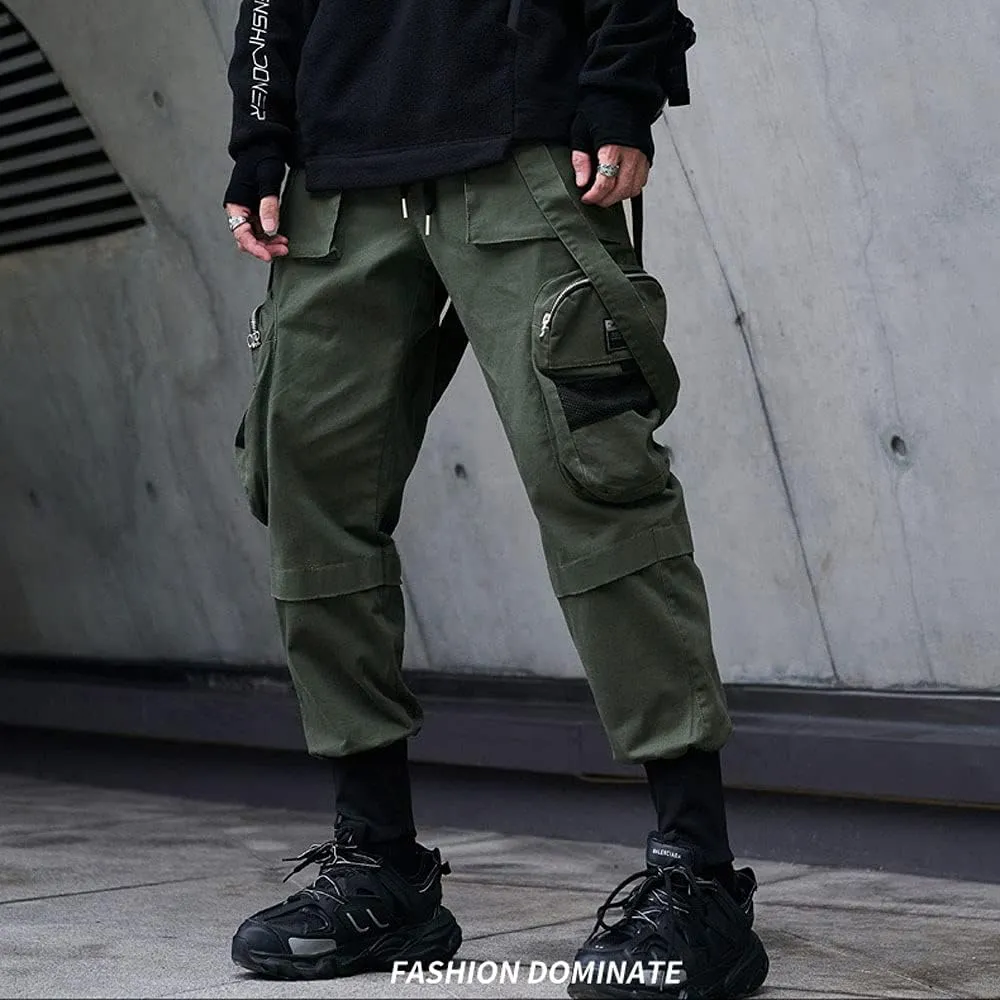 Astellarie Mens Streetwear Hip Hop Punk Loose Fit Elastic Waist Cargo Jogger Pants with Multi Pockets