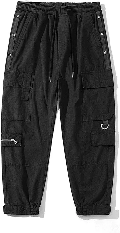 Astellarie Mens Streetwear Hip Hop Punk Loose Fit Elastic Waist Cargo Jogger Pants with Multi Pockets