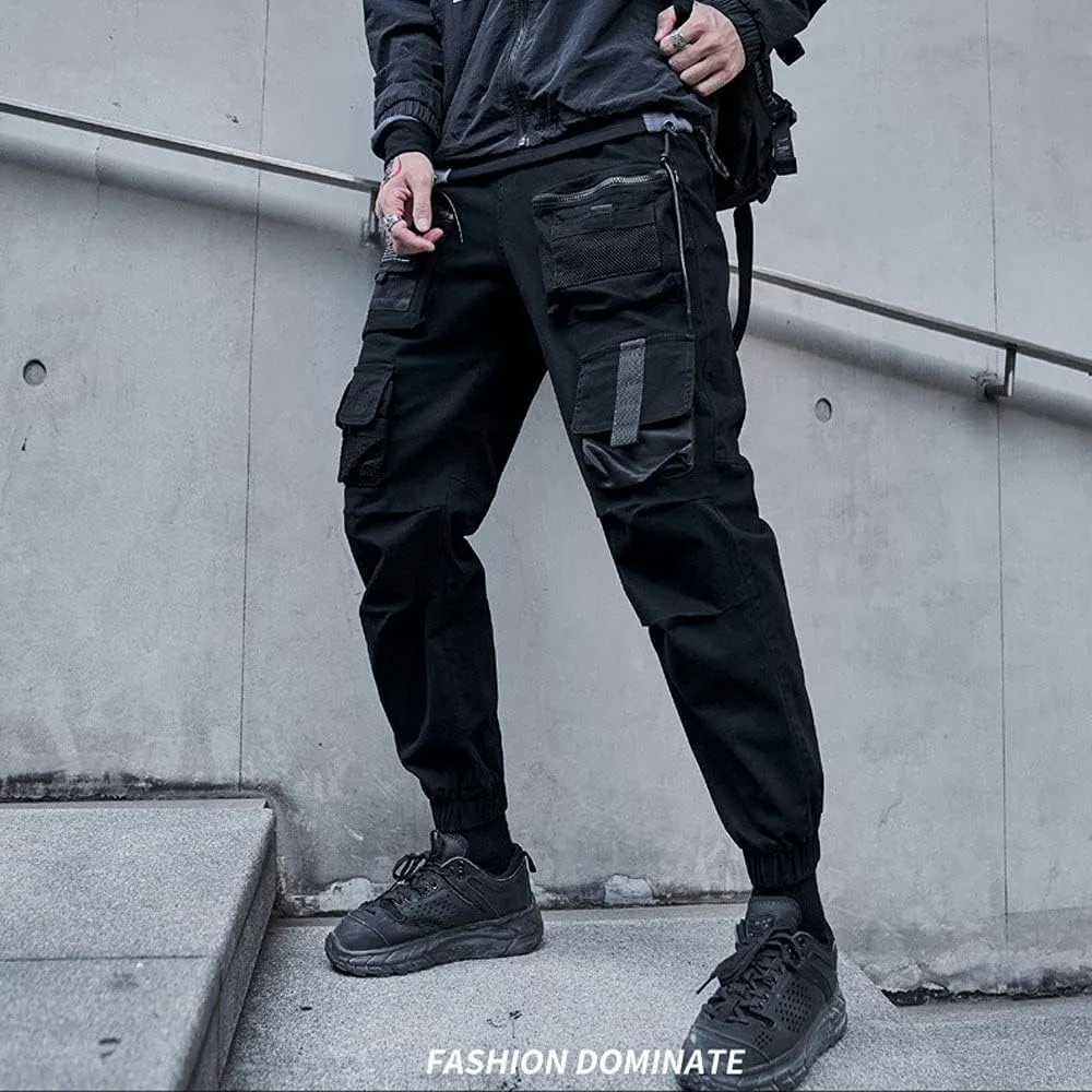 Astellarie Mens Streetwear Hip Hop Punk Loose Fit Elastic Waist Cargo Jogger Pants with Multi Pockets