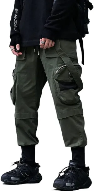 Astellarie Mens Streetwear Hip Hop Punk Loose Fit Elastic Waist Cargo Jogger Pants with Multi Pockets