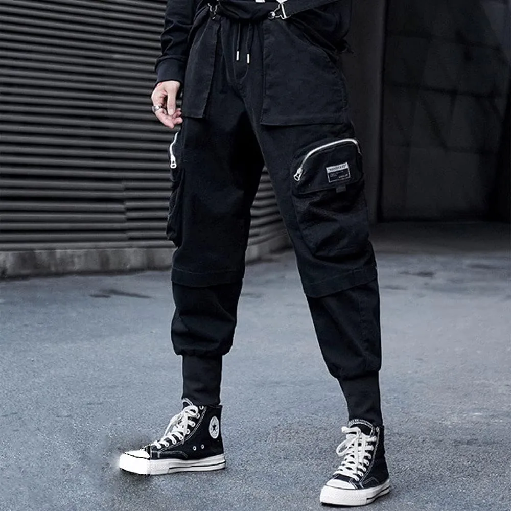 Astellarie Mens Streetwear Hip Hop Punk Loose Fit Elastic Waist Cargo Jogger Pants with Multi Pockets