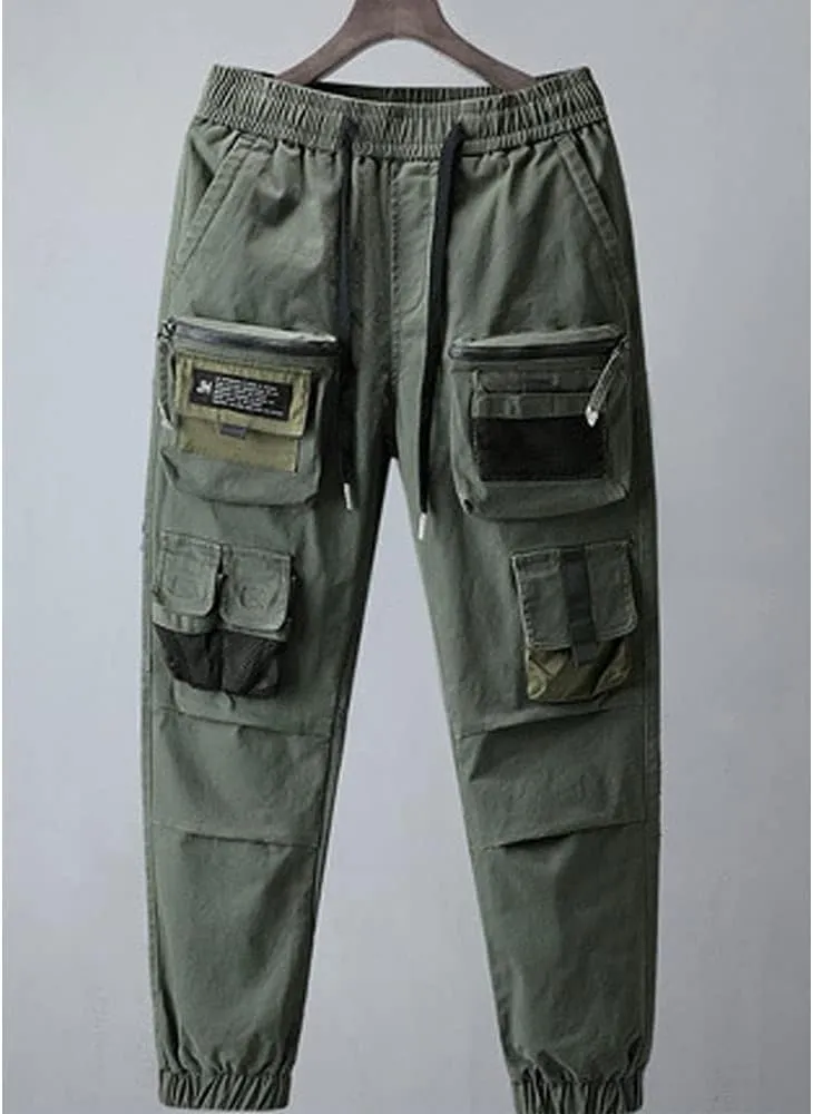 Astellarie Mens Streetwear Hip Hop Punk Loose Fit Elastic Waist Cargo Jogger Pants with Multi Pockets