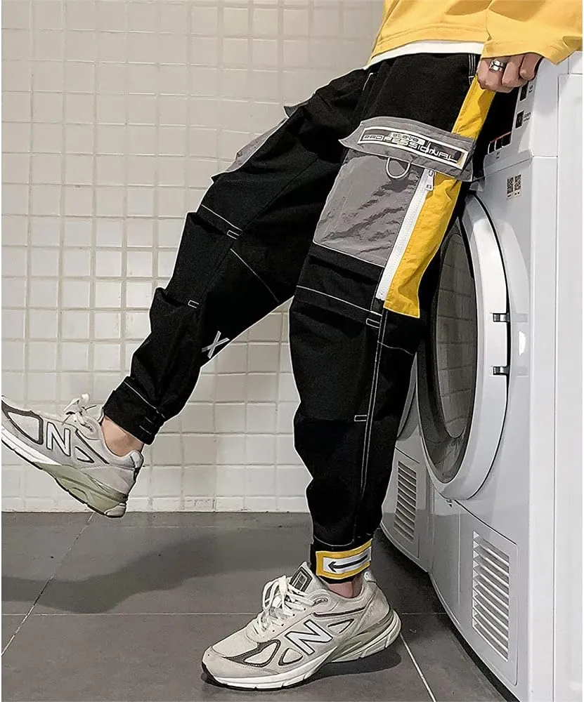 Astellarie Mens Streetwear Hip Hop Punk Loose Fit Elastic Waist Cargo Jogger Pants with Multi Pockets