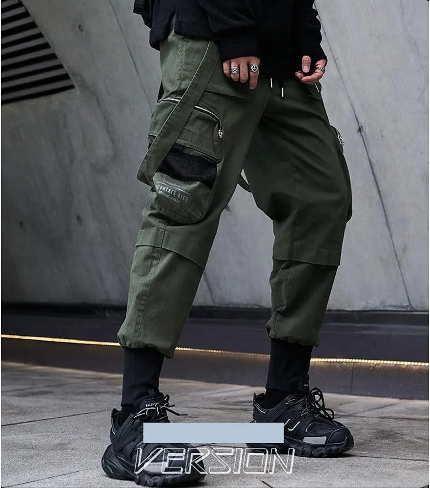 Astellarie Mens Streetwear Hip Hop Punk Loose Fit Elastic Waist Cargo Jogger Pants with Multi Pockets