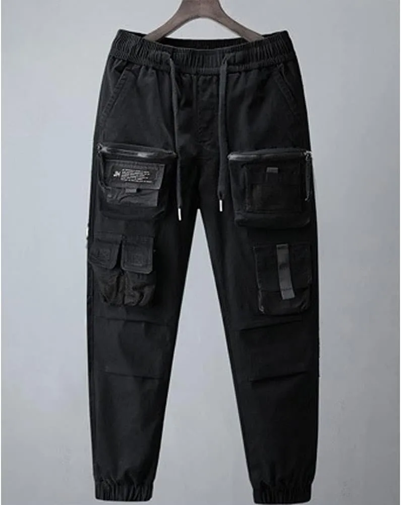 Astellarie Mens Streetwear Hip Hop Punk Loose Fit Elastic Waist Cargo Jogger Pants with Multi Pockets