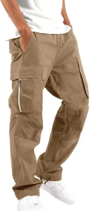 Athletic Joggers Hiking Pants Hat Multi Woven Pocket Foot Rope Solid Pants Street Cargo Gym Hiking Running Sweatpants