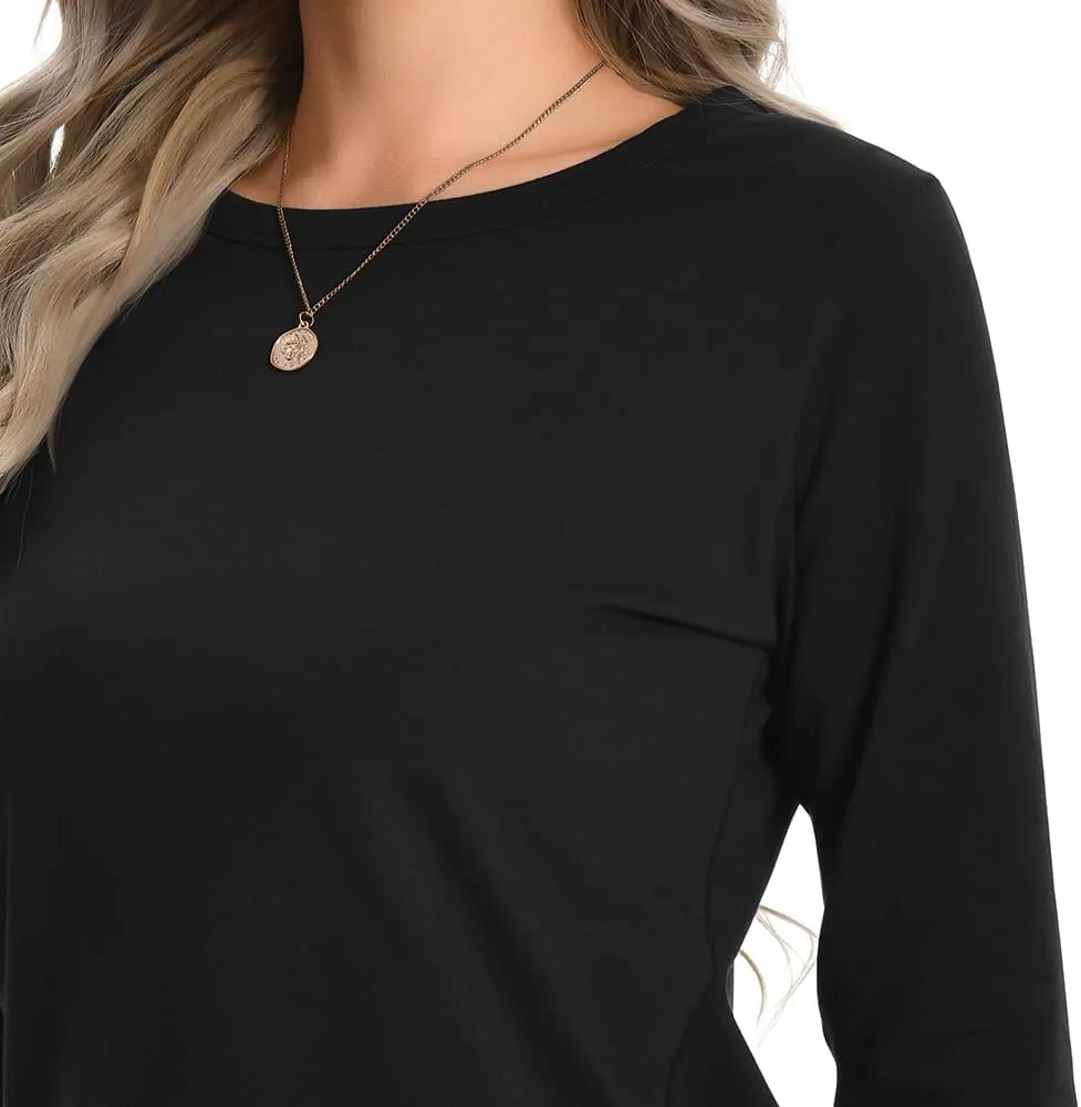 Auriviz Womens Long Sleeve Shirts Crew Neck Basic Tee Fall Trendy Cotton Tops Loose Fitted T Shirts Blouses