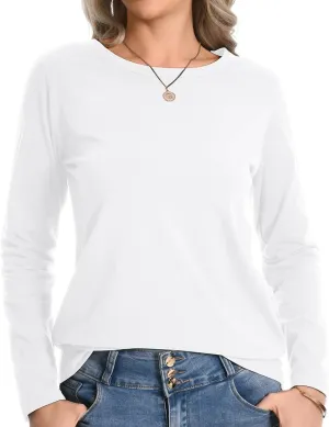 Auriviz Womens Long Sleeve Shirts Crew Neck Basic Tee Fall Trendy Cotton Tops Loose Fitted T Shirts Blouses