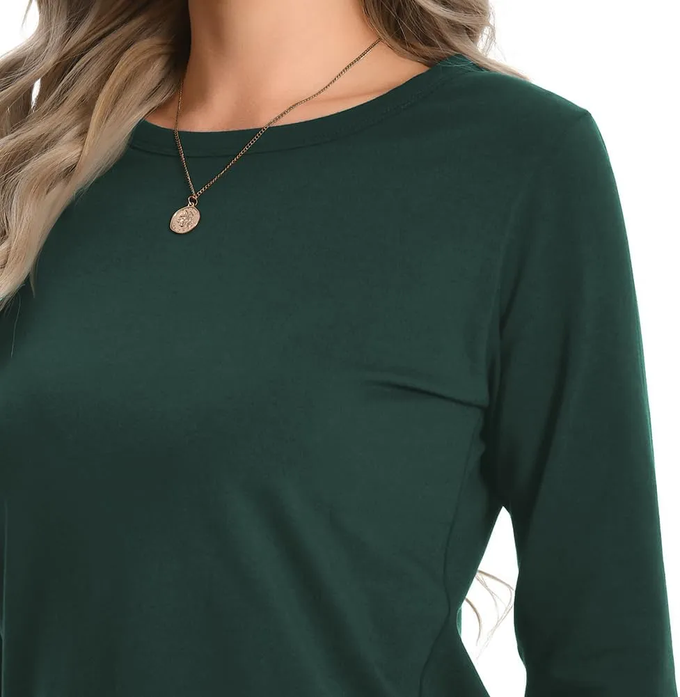 Auriviz Womens Long Sleeve Shirts Crew Neck Basic Tee Fall Trendy Cotton Tops Loose Fitted T Shirts Blouses