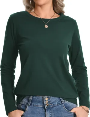 Auriviz Womens Long Sleeve Shirts Crew Neck Basic Tee Fall Trendy Cotton Tops Loose Fitted T Shirts Blouses