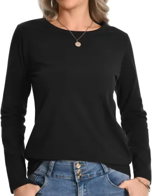 Auriviz Womens Long Sleeve Shirts Crew Neck Basic Tee Fall Trendy Cotton Tops Loose Fitted T Shirts Blouses