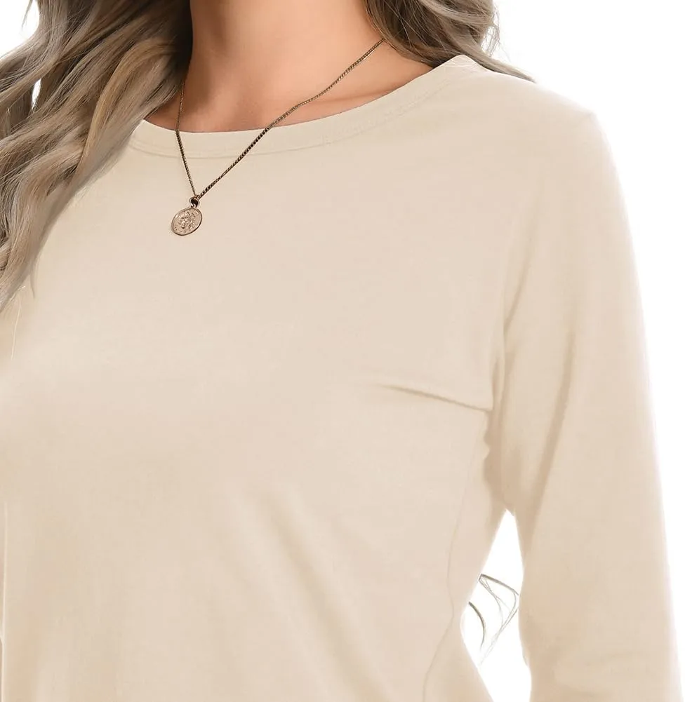 Auriviz Womens Long Sleeve Shirts Crew Neck Basic Tee Fall Trendy Cotton Tops Loose Fitted T Shirts Blouses