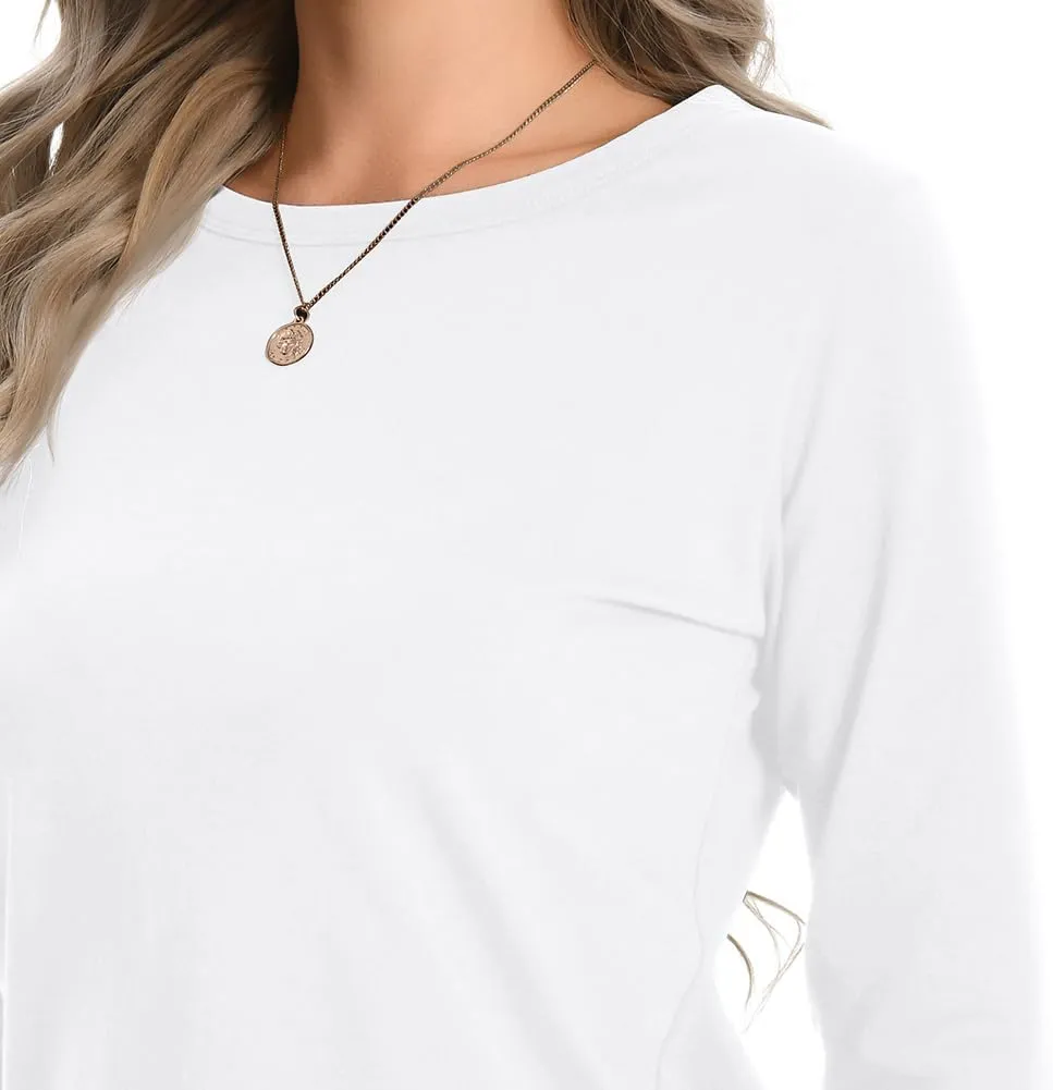 Auriviz Womens Long Sleeve Shirts Crew Neck Basic Tee Fall Trendy Cotton Tops Loose Fitted T Shirts Blouses