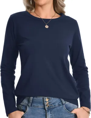 Auriviz Womens Long Sleeve Shirts Crew Neck Basic Tee Fall Trendy Cotton Tops Loose Fitted T Shirts Blouses