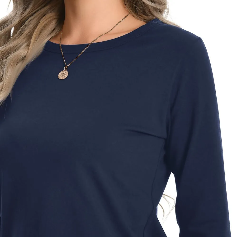 Auriviz Womens Long Sleeve Shirts Crew Neck Basic Tee Fall Trendy Cotton Tops Loose Fitted T Shirts Blouses