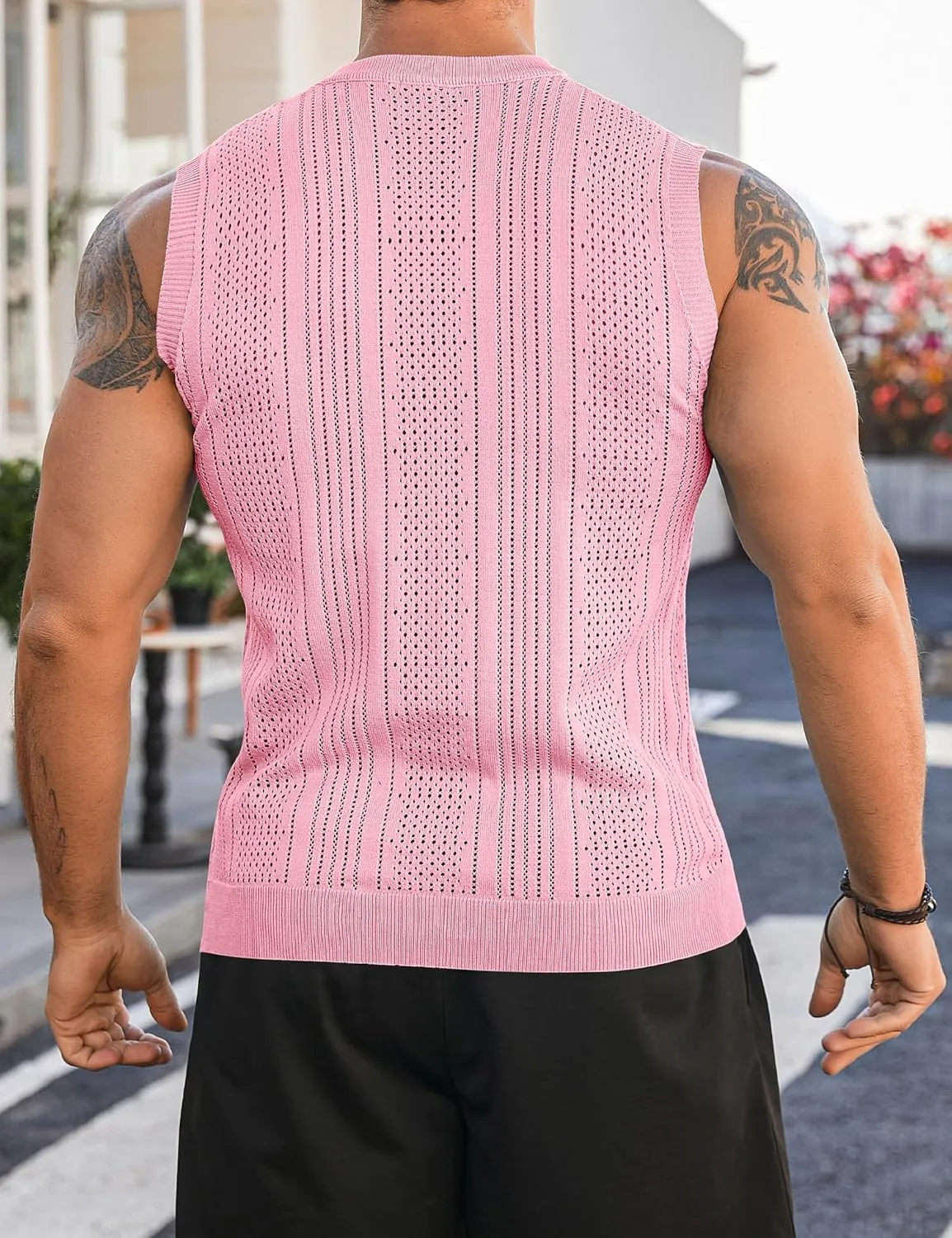 Babioboa Men's Knitted Tank Tops Casual Hollow Out Sleeveless T Shirts Beach Cut Off Summer Boho Tee