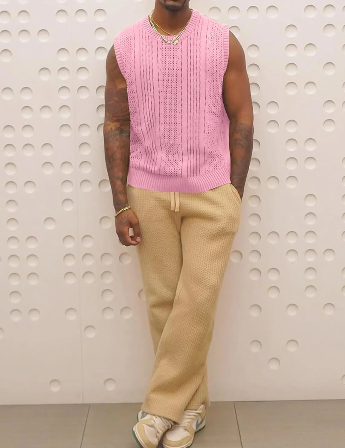 Babioboa Men's Knitted Tank Tops Casual Hollow Out Sleeveless T Shirts Beach Cut Off Summer Boho Tee