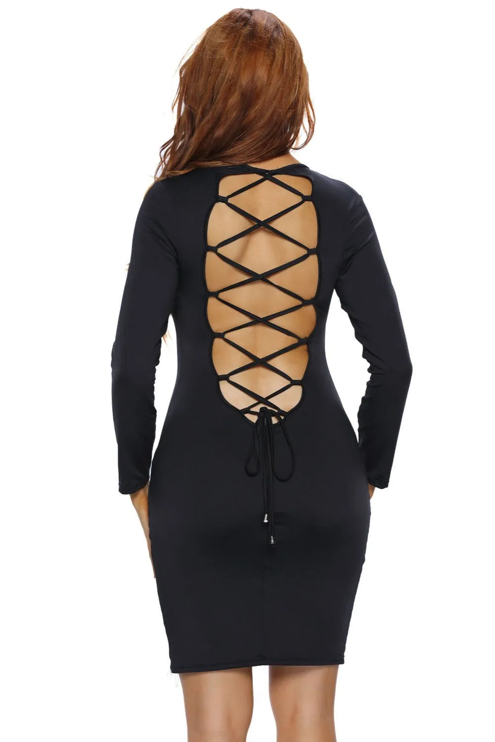 Backless Lace up Bodycon Dress