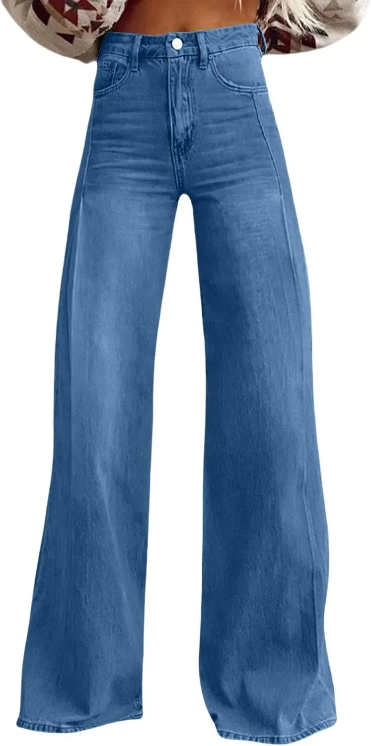 Baggy Jeans for Women Summer Wide Leg Vintage Pant Denim 90s Y2K Streetwear High Waisted Straight Pants with Pockets