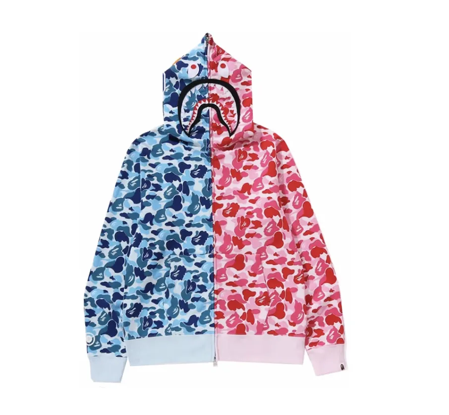 BAPE ABC Camo Crazy Shark Full Zip Hoodie - Blue/Pink