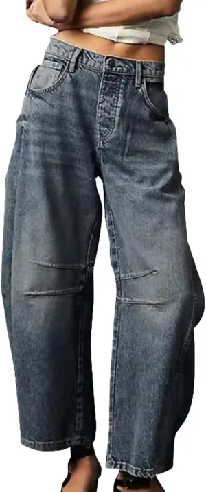 Barrel Jeans for Women Mid Rise Cropped Pants Wide Leg Cheetah Print Boyfriend Jeans Trendy Straight Leg Pants