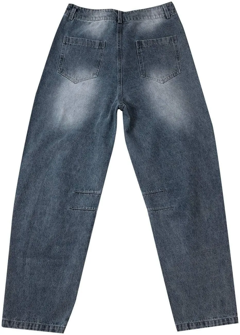 Barrel Jeans for Women Mid Rise Cropped Pants Wide Leg Cheetah Print Boyfriend Jeans Trendy Straight Leg Pants