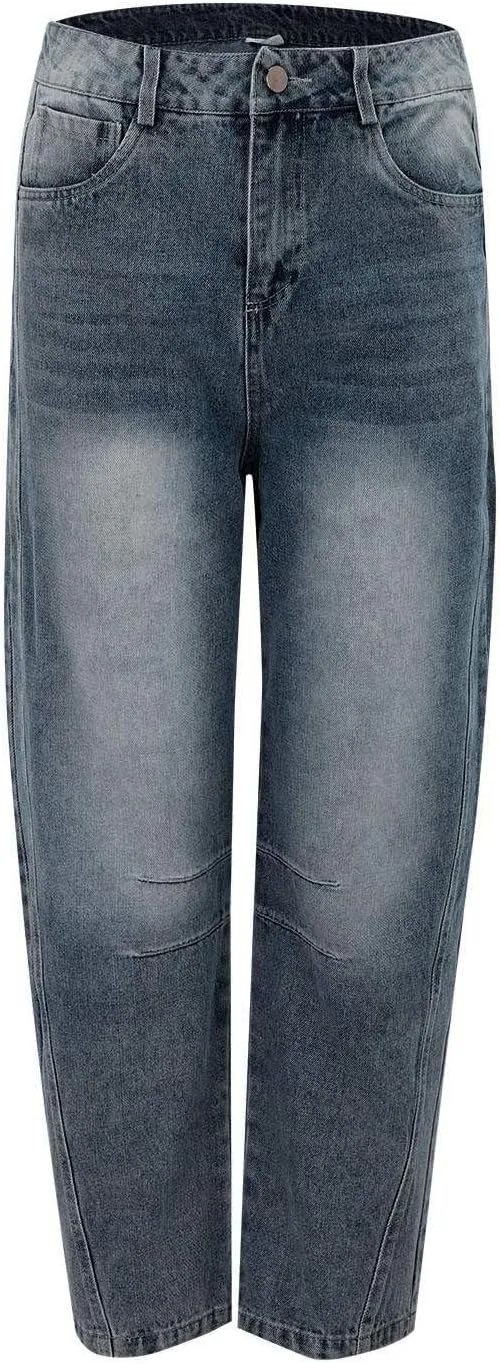Barrel Jeans for Women Mid Rise Cropped Pants Wide Leg Cheetah Print Boyfriend Jeans Trendy Straight Leg Pants