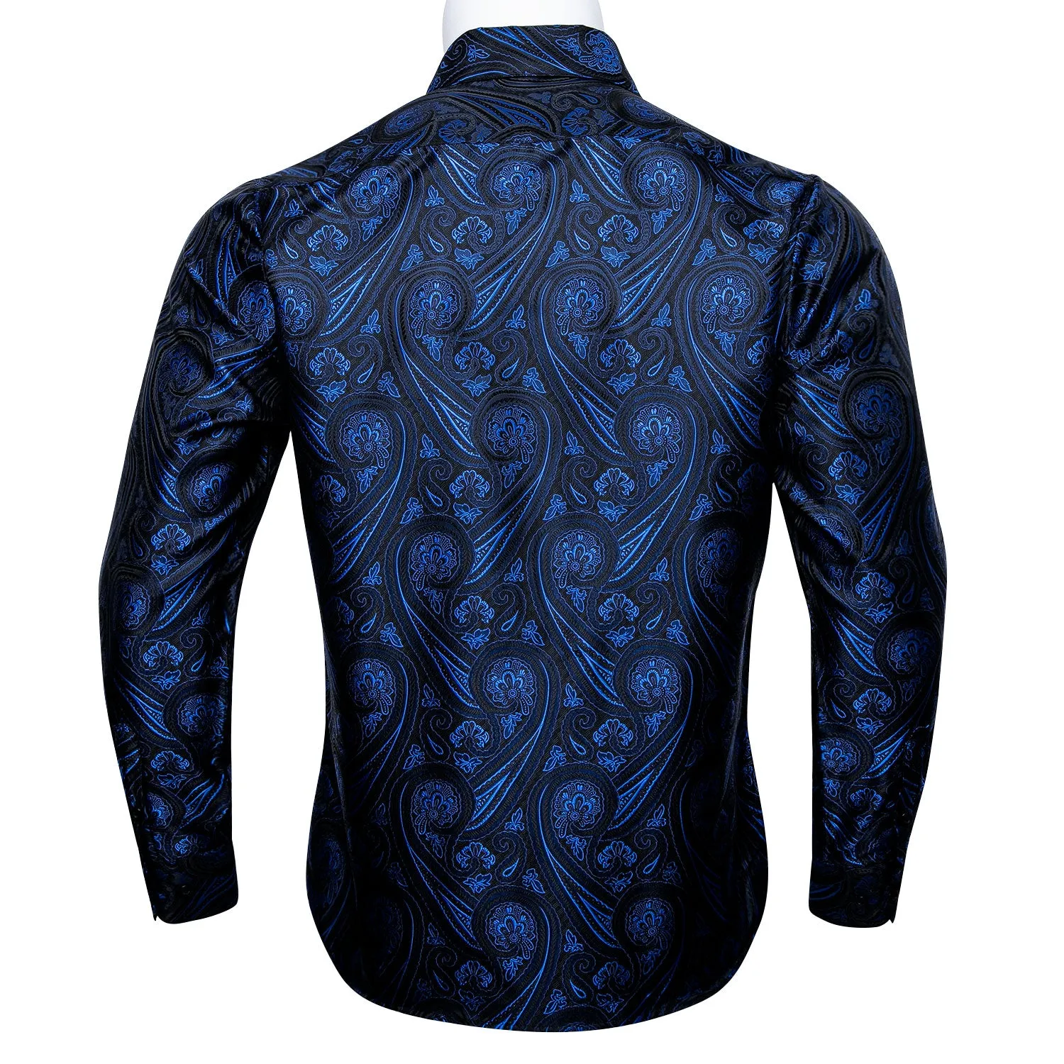 Barry Wang Blue Paisley Silk Tribal Long Sleeve Daily Plus Size Shirt